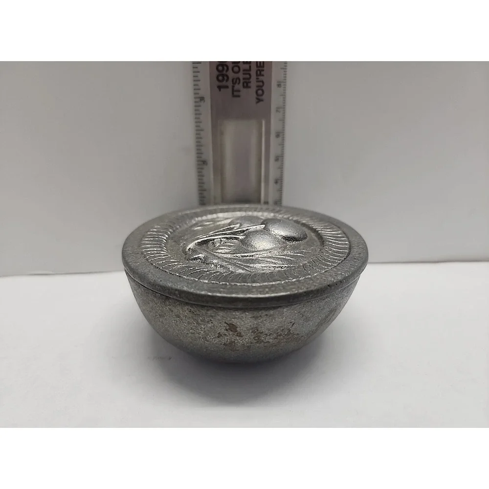 Vintage Pewter Cherry Blossom Jewelery Container Trinket Box 21-6393